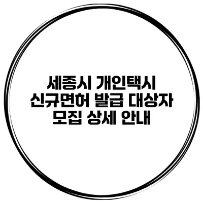 세종시 개인택시 신규면허 발급 대상자 모집 상세 안내