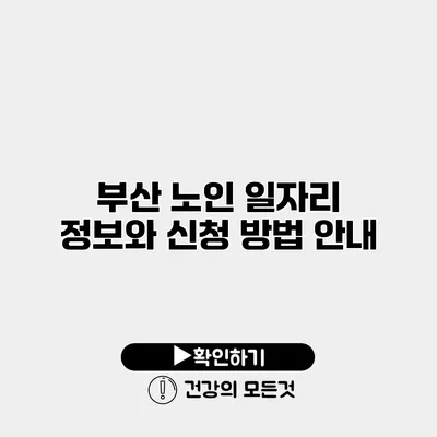 부산 노인 일자리 정보와 신청 방법 안내