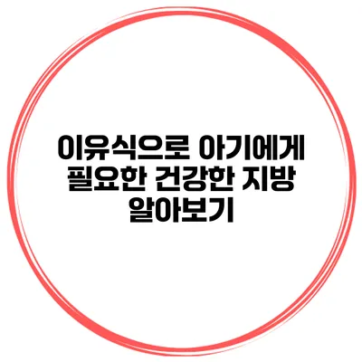 이유식으로 아기에게 필요한 건강한 지방 알아보기